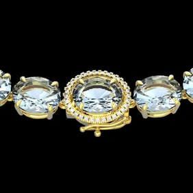 136 ctw Aquamarine & Diamond Micro Eternity Necklace 14k Yellow Gold