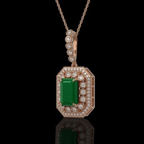 7.18 ctw Certified Emerald & Diamond Victorian Necklace 14K Rose Gold
