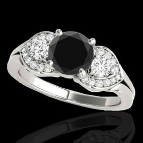 1.7 ctw Certified VS Black Diamond 3 Stone Ring 10k White Gold
