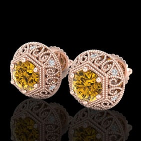 1.31 ctw Intense Fancy Yellow Diamond Art Deco Earrings 18k Rose Gold