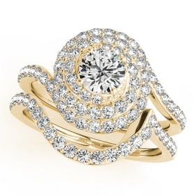 Natural 2.45 CTW Diamond Engagement Ring SET 18K Yellow Gold