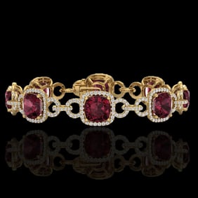 30 ctw Garnet & Micro VS/SI Diamond Certified Bracelet 14k Yellow Gold