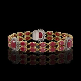 20.99 ctw Ruby & Diamond Bracelet 14K Yellow Gold