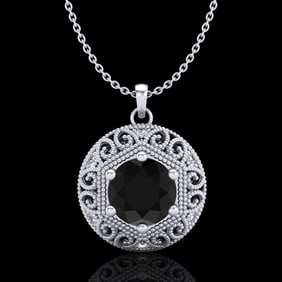 1.11 ctw Fancy Black Diamond Art Deco Stud Necklace 18k White Gold