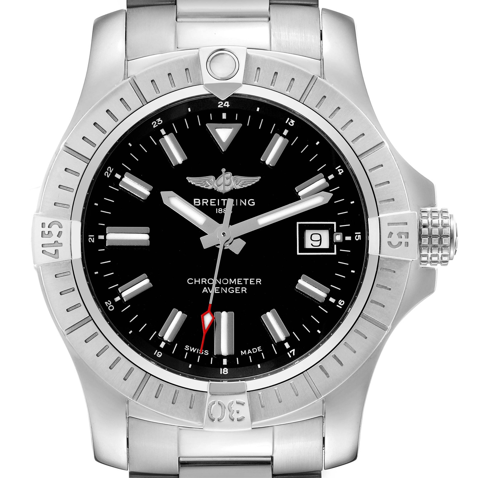 Breitling Avenger Black Dial Steel: Breitling Avenger Black Dial Steel Mens Watch A17318 Box Card SKU no: RBJ60618 Brand: Breitling Model Name: Breitling Avenger Black Dial Steel Mens Watch A17318 Box Card Model Number: A17318 Serial Nu