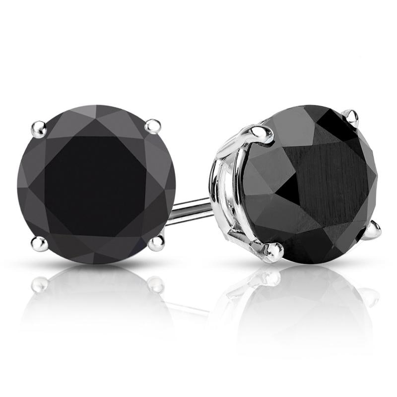 Natural 4.00 CTW Black Diamond Stud Earrings 14K White Gold: Natural 4.00 CTW Black Diamond Stud Earrings 14K White Gold Item No: BKRB400-11 Metal: 14k White Gold Setting: 4-Prong Basket Backing: Screw Back Origin: Handcrafted in the USA DIAMOND IN