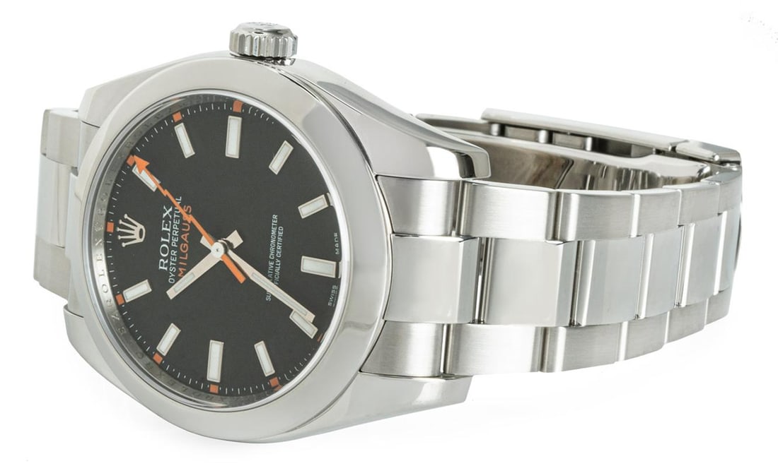 Rolex Milgauss 116400: Rolex Milgauss 116400 Brand: Rolex Design: Milgauss Watch Case Material: Stainless Steel Strap Material: Stainless Steel Case Shape: Round Movement: Automatic Case Dimensions: Diameter: 1