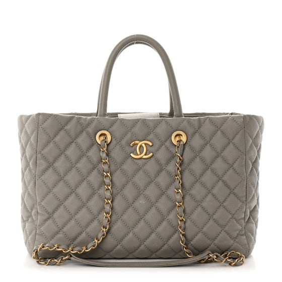 Chanel Caviar Quilted Coco Handle: Chanel Caviar Quilted Coco Handle Shopping Tote Grey SKU no: RBJ1433925 Condition: Very Good Condition Details: Exterior: Corner wear, creases, scuffs, structure wear, edge wear, marks, indentations,