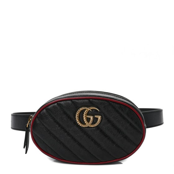 Gucci Azalea Calfskin Matelasse Diagonal: Gucci Azalea Calfskin Matelasse Diagonal Torchon GG Marmont Belt Bag 85 34 Black Romantic Cerise SKU no: RBJ1430738 Condition: Excellent Condition Details: Exterior: Creases, Interior: Surface wear, p