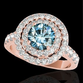 2.25 ctw SI Certified Fancy Blue Diamond Halo Ring 10k Rose Gold