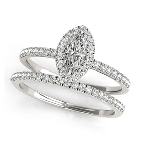 Natural 1.2 CTW Diamond Engagement Ring SET 18K White Gold