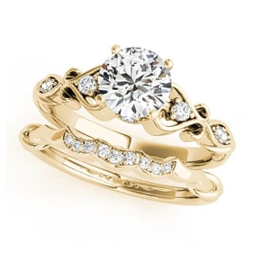 Natural 1.1 CTW Diamond Engagement Ring SET 14K Yellow Gold