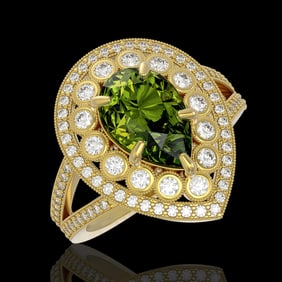 5.02 ctw Certified Tourmaline & Diamond Victorian Ring 14K Yellow Gold