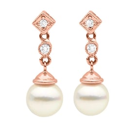 White Akoya Pearl and Diamond Royale Dangle Earrings