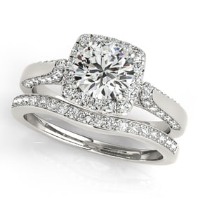 Natural 1.38 CTW Diamond Engagement Ring SET 14K White Gold