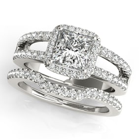 Natural 1.95 CTW Diamond Engagement Ring SET 18K White Gold