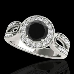 1.4 ctw Certified VS Black Diamond Solitaire Halo Ring 10k White Gold