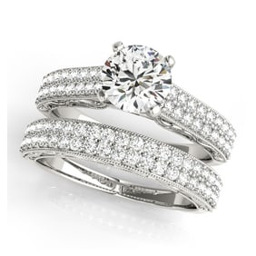 Natural 2.33 CTW Diamond Engagement Ring SET 18K White Gold