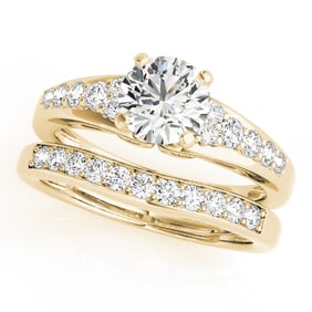 Natural 1.63 CTW Diamond Engagement Ring SET 14K Yellow Gold