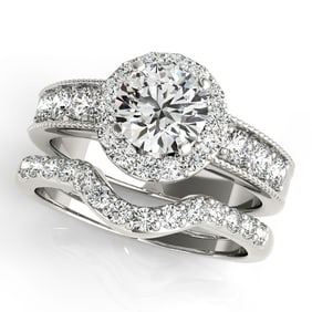 Natural 1.75 CTW Diamond Engagement Ring SET 18K White Gold