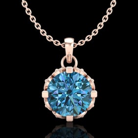 1.14 ctw Fancy Intense Blue Diamond Art Deco Necklace 18k Rose Gold