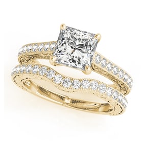 Natural 1.25 CTW Diamond Engagement Ring SET 14K Yellow Gold
