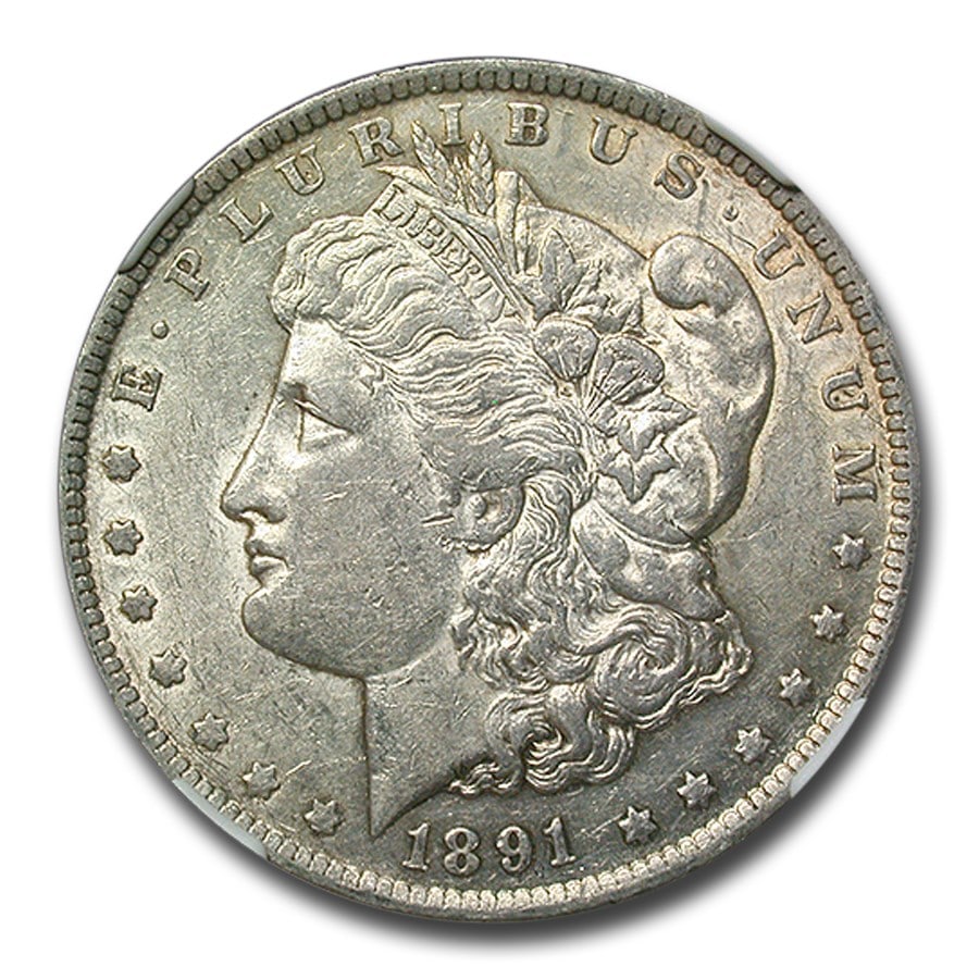 1891-CC Morgan Dollar AU-50 NGC: 1891-CC Morgan Dollar AU-50 NGC (VAM-3 Spitting Eagle) SKU no: RBJ295702 Year: 1891 Grade: Almost Unc - 50 Grade Service: NGC Denomination: 1.00 Mint Mark: CC - Carson City Metal Content: