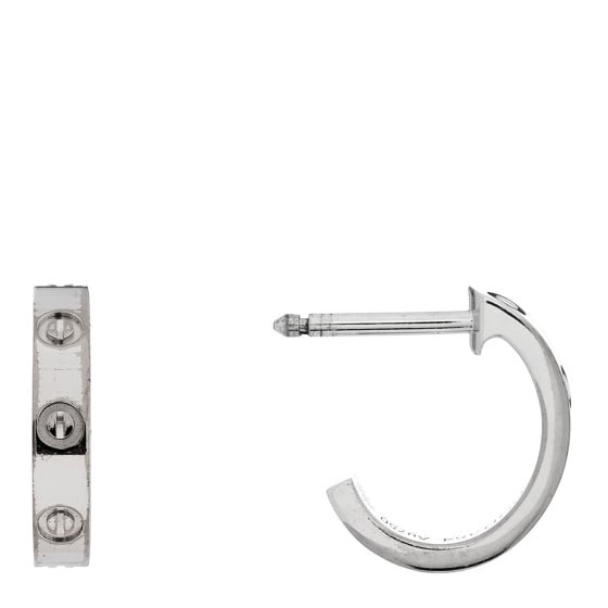 Cartier 18K White Gold Small: Cartier 18K White Gold Small LOVE Hoop Earrings SKU no: RBJ1410800 Brand: CARTIER Condition: Very Good Condition Details: Hardware: Scratch(es), plating wear, Indentation(s) Length: 13 mm Width: 3 mm