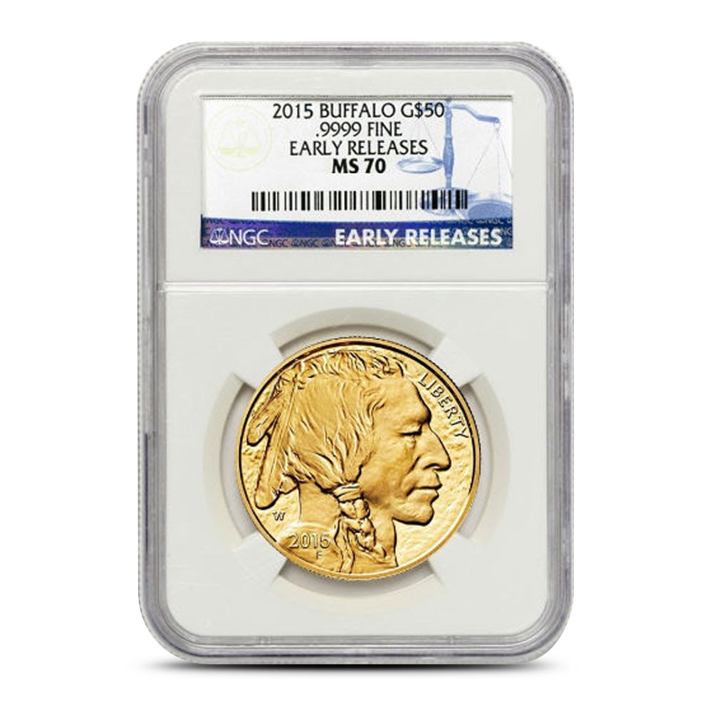 2015 1 oz American Gold: 2015 1 oz American Gold Buffalo Coin NGC MS70 ER Year: 2015 Grade: MS70 Grade Service: NGC Mint Mark: Not Shown West Point Purity: 0.9999 Manufacturer: US Mint Thickness: 2.95 mm