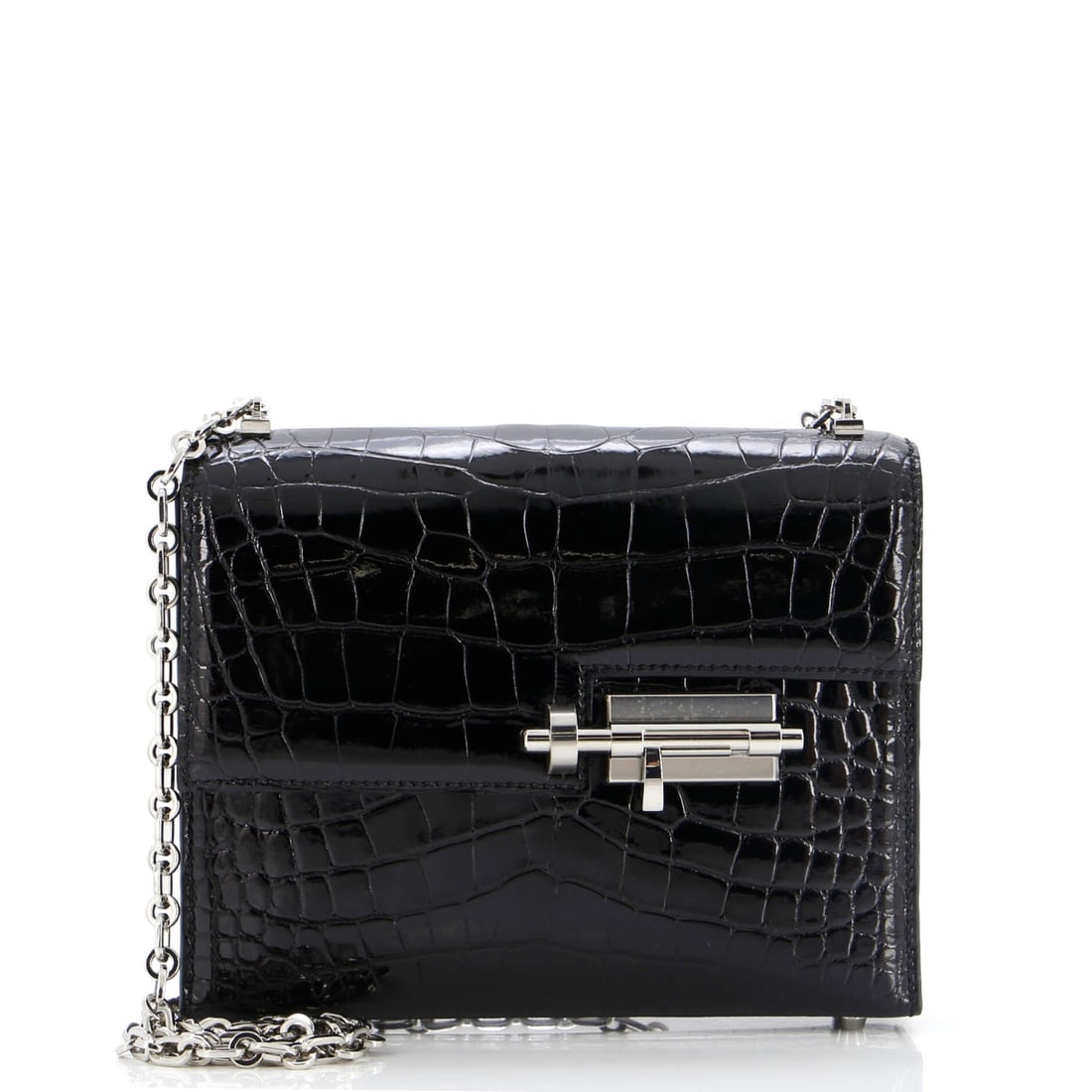 Hermes Verrou Chaine Bag Alligator Mini: Hermes Verrou Chaine Bag Alligator Mini Exterior Color: Black Interior Color: Black Exterior Material: Alligator, Exotic Interior Material: Leather Hardware Color: Palladium Accessories: Dust bag,