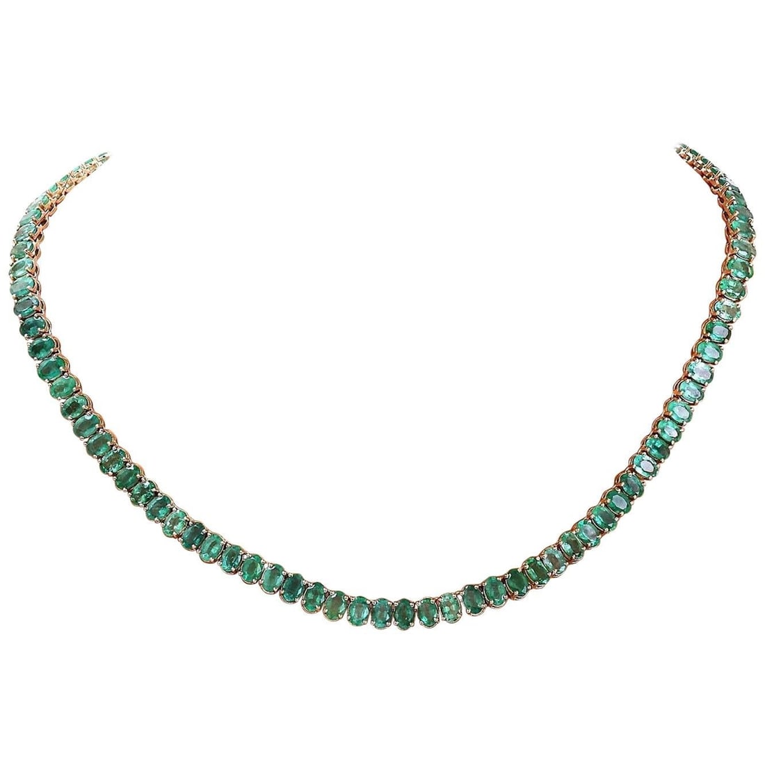 Emerald Necklace 14K Yellow Gold: Emerald Necklace 14K Yellow Gold Metal: 14k Gold, Yellow Gold Stone: Emerald Stone Cut: Oval Cut Weight: 48 ct Style: Modern Place of Origin: United States Period: 2010- Date of Manufacture: 2023 Cond