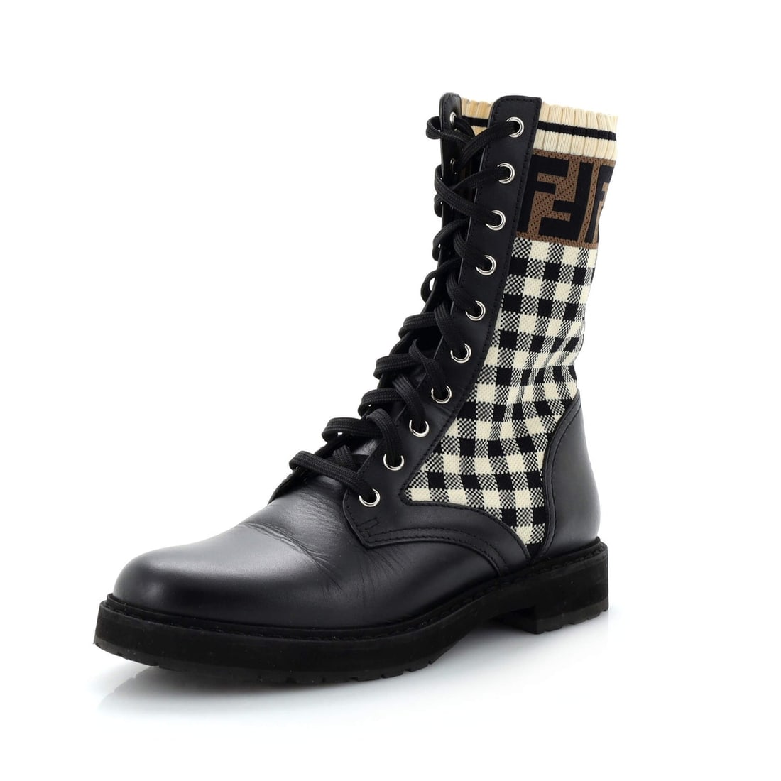 rockoko knit leather combat boots