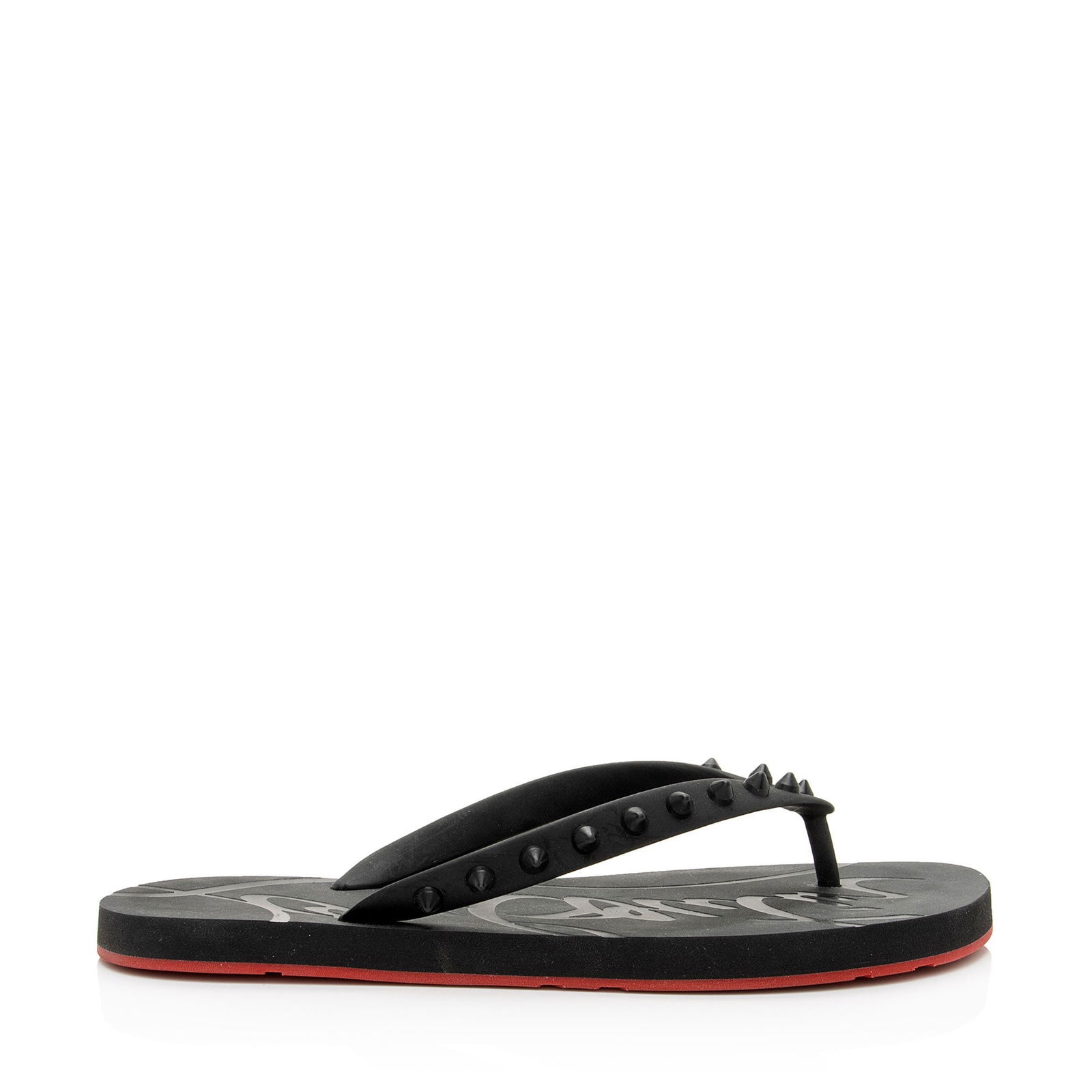 Christian Louboutin Rubber Spike Loubi: Christian Louboutin Rubber Spike Loubi Donna Thong Sandals - Size 7 / 37 Condition Quality: Darkening and marks throughout outsoles. Minor wear throughout insoles. Please note: Christian Louboutin sho