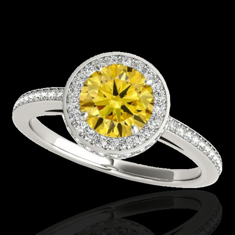 1.55 ctw Certified SI/I Fancy Intense Yellow Diamond Ring 10k White Gold: 1.55 ctw Certified SI/I Fancy Intense Yellow Diamond Ring 10k White Gold Item: Diamond Wedding Ring Total Gem weight: 1.55 carats Metal: Solid 10k White Gold Gold Product Weight: Approx. 4 grams