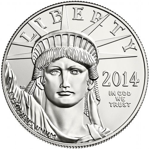 2014 1 oz American Platinum: 2014 1 oz American Platinum Eagle Coin (BU) SKU no: 755932 Year: 2014 Mint Mark: Not Shown Purity: .9995 Manufacturer: US Mint Thickness: 2.5 mm Diameter: 32.7 mm Inner Pack: 20