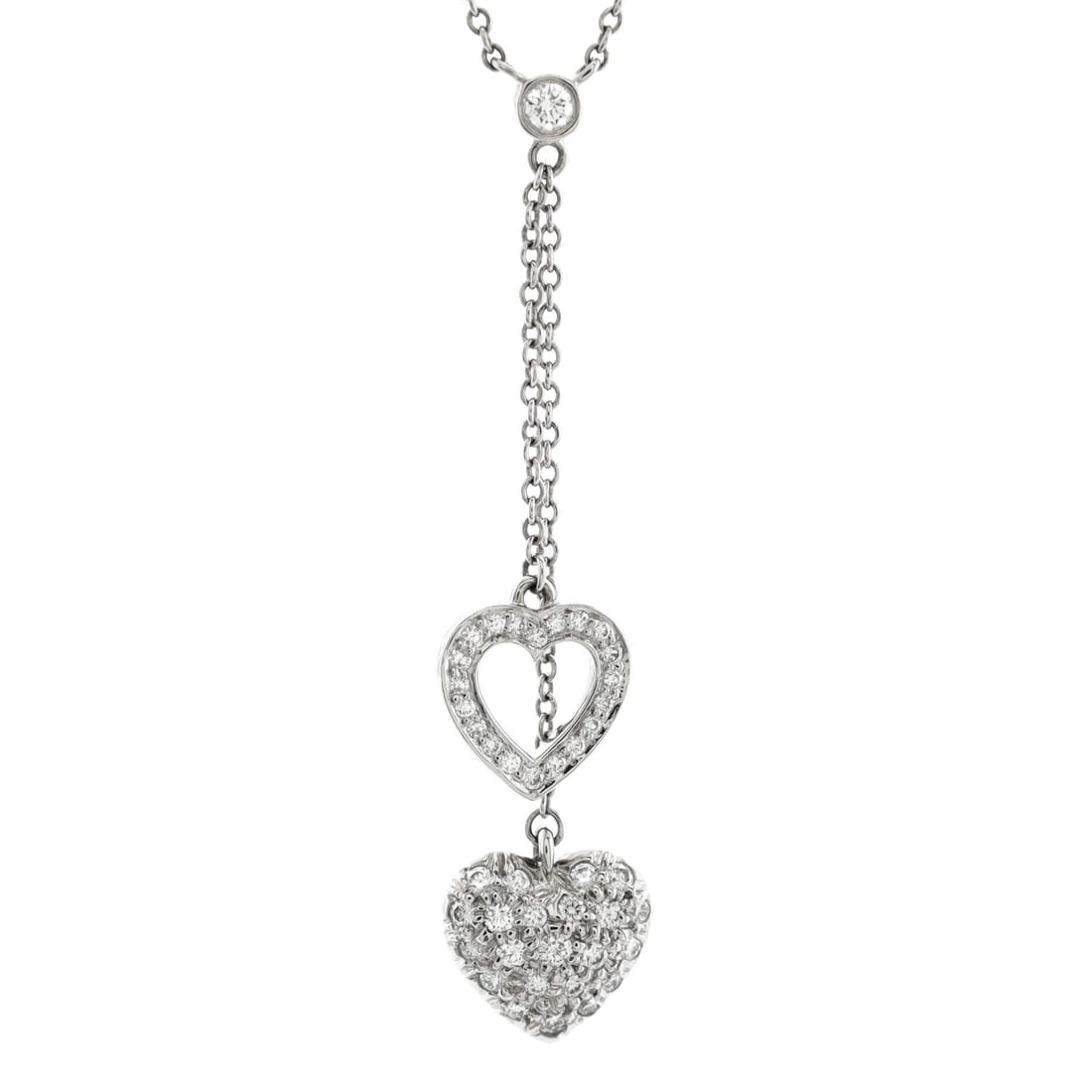 Tiffany & Co. Vintage Double: Tiffany & Co. Vintage Double Heart Pendant Necklace Platinum with Diamonds Metal Type: Platinum (PT950) Metal Finish: High Polish Hallmarks Type: 950, Designer Signature Signature / Hallmark Location: