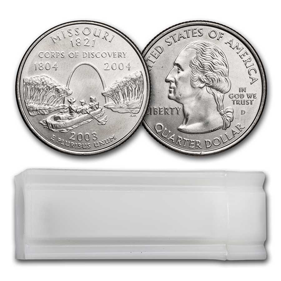 2003-D Missouri Statehood Quarter 40-Coin: 2003-D Missouri Statehood Quarter 40-Coin Roll BU SKU no: RBJ8135 Year: 2003 Grade: Brilliant Unc Grade Service: None Denomination: 25 Cents Mint Mark: D - Denver Metal Content: 0 troy oz