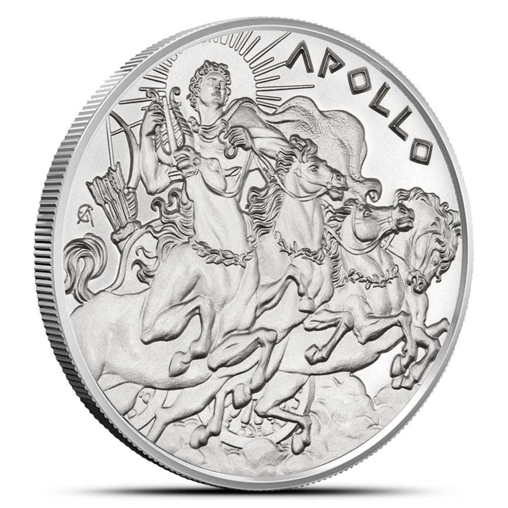 1 oz Greek Mythology Apollo: 1 oz Greek Mythology Apollo Silver Round (New) SKU no: RBJ5472938 Mint Mark: Not Shown Purity: .999 Manufacturer: Intaglio Mint Thickness: 3.1 mm Diameter: 39 mm Inner Pack: 20 O
