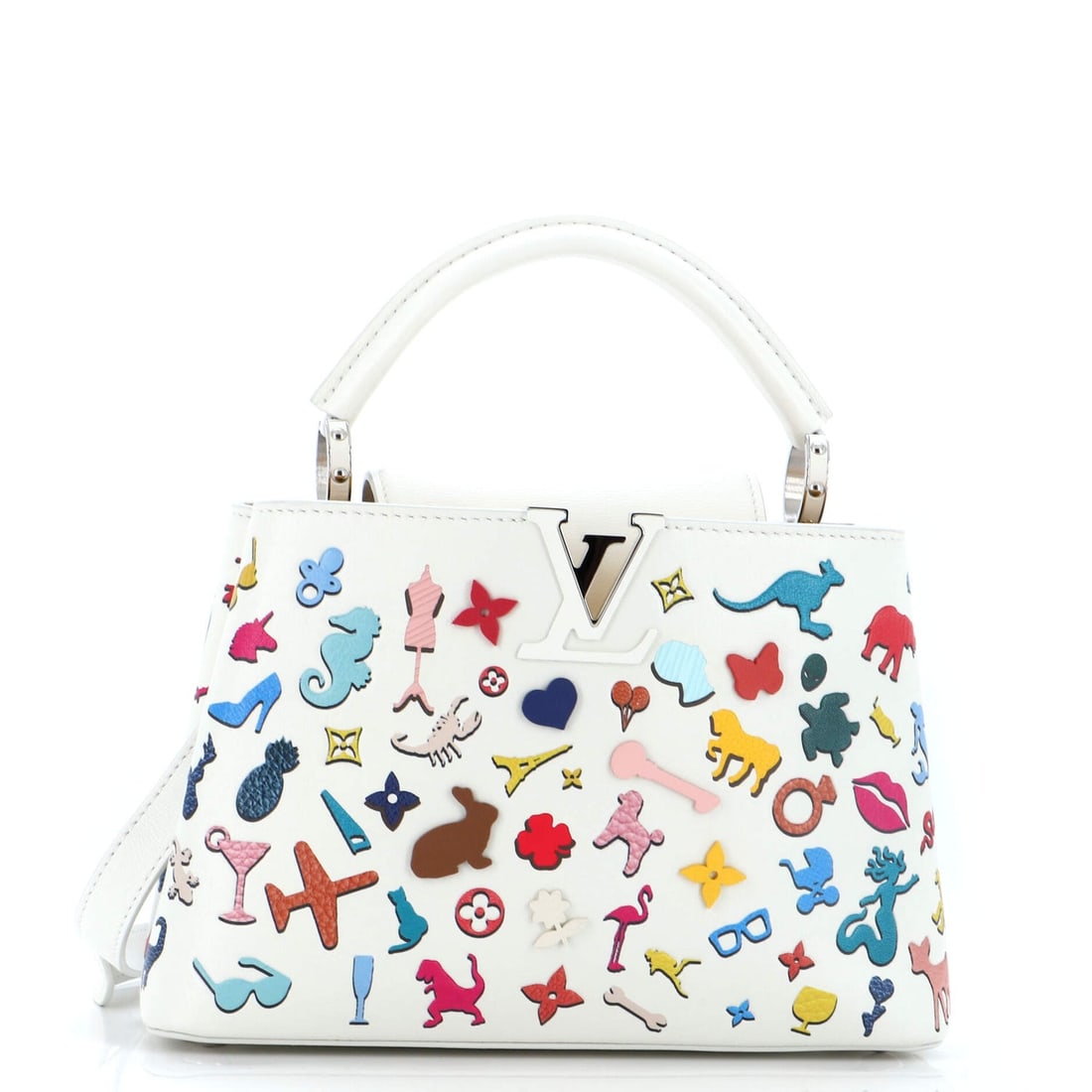 Louis Vuitton Vik Muniz ArtyCapucines: Louis Vuitton Vik Muniz ArtyCapucines Bag Embossed Leather BB Exterior Color: Neutral, Print Interior Color: Yellow Exterior Material: Leather Interior Material: Leather Hardware Color: Silver Acc