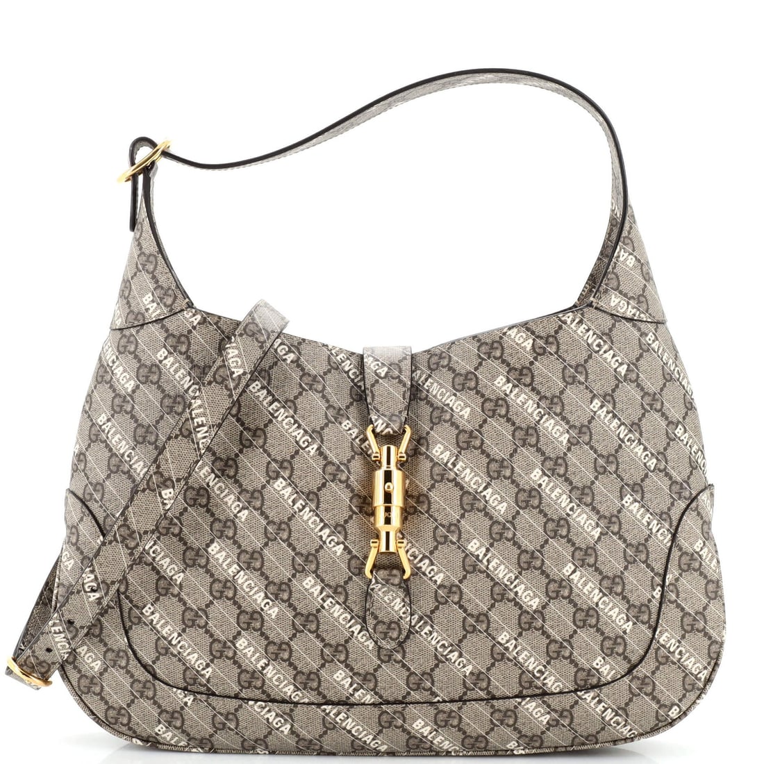 Gucci x Balenciaga The Hacker: Gucci x Balenciaga The Hacker Project Jackie 1961 Hobo GG Coated Canvas Medium Exterior Color: Brown Interior Color: Neutral Exterior Material: Canvas Coated Interior Material: Microfiber Hardware Col