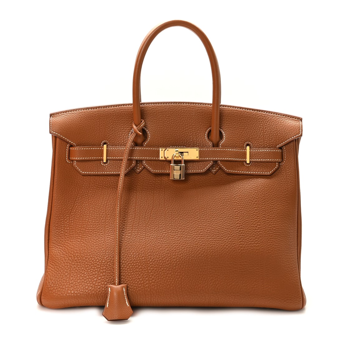 Togo Birkin 35 Gold: Hermes Togo Birkin 35 Gold Brand: HERMES Condition: Worn Condition Details: Exterior: Corner wear, structure loss, edge wear, painted or dyed, dye odor, faint scuffs, splitting, surface wear, Handle: