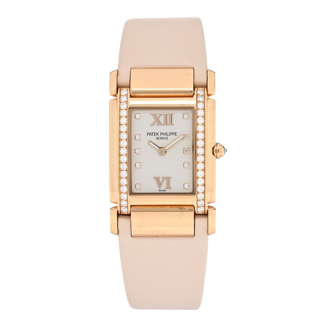 18K Rose Gold Satin Diamond: Patek Philippe 18K Rose Gold Satin Diamond 25mm Twenty-4 Quartz Watch White 4920R-010 SKU no: RBJ1431986 Condition: Very Good Condition Details: Hardware: Scratch(es) Circumference: 6.25 in to 0.00 in