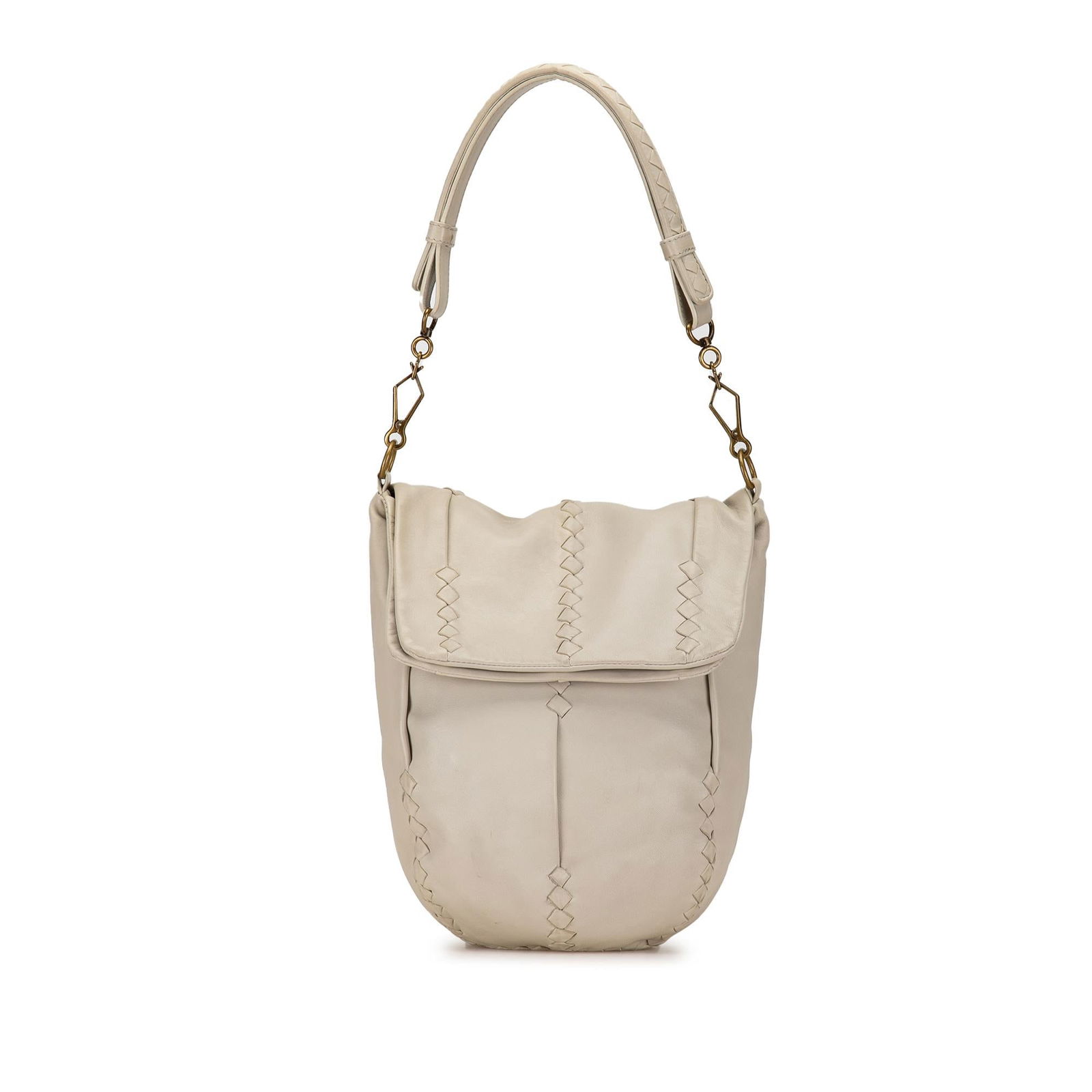 Bottega Veneta Intrecciato-Trimmed Hobo: Bottega Veneta Intrecciato-Trimmed Hobo Condition Quality: Exterior Front stained with Other. Exterior Back stained with Other. Exterior Bottom stained with Other. Exterior Handle stained with Other.
