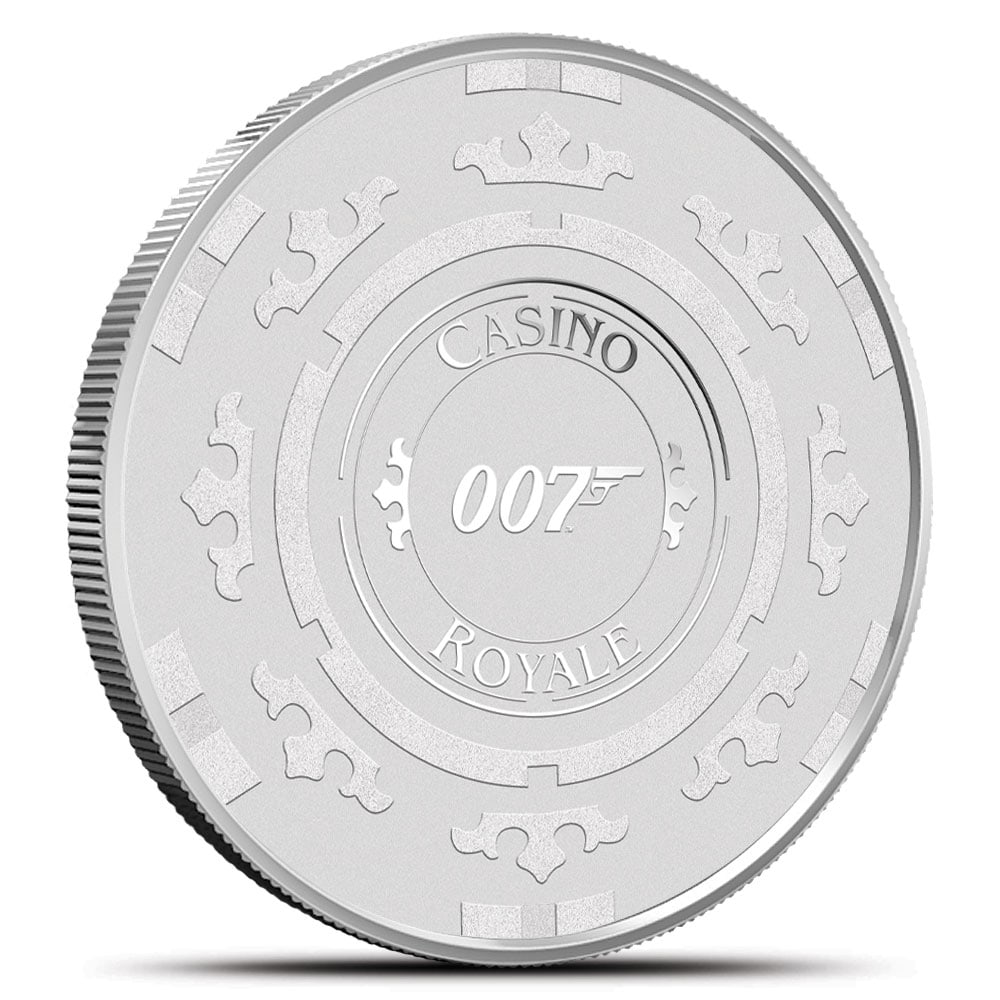 2023 1 oz Tuvalu Silver: 2023 1 oz Tuvalu Silver James Bond Casino Royale Coin (BU) SKU no: RBJ5557347 Year: 2023 Mint Mark: P - Perth Mint Purity: .9999 Manufacturer: Perth Mint Thickness: 3.50 mm Diameter: 40.9