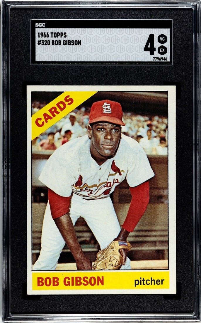 bob gibson 1966 topps baseball: bob gibson 1966 topps baseball card #320 cardinals- SGC graded 4 vg-ex Bob Gibson 1966 Topps Baseball Card #320 Cardinals- SGC Graded 4 VG-EX SKU no: RBJ7525942984792