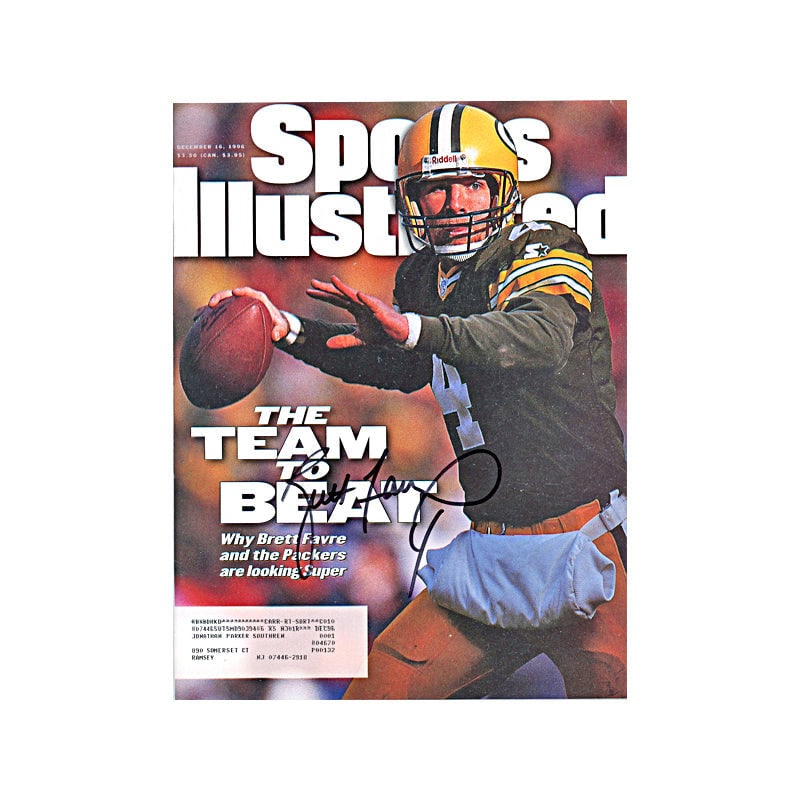 brett favre green bay packers: brett favre green bay packers autographed signed december 1996 sports illustrated (JSA COA) Brett Favre Autographed Signed December 1996 Sports Illustrated (JSA COA)This is a full magazine SKU no: RBJ