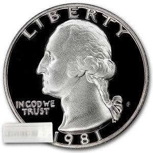 1981-S Type-I Washington Quarter 40-Coin: 1981-S Type-I Washington Quarter 40-Coin Roll Proof SKU no: RBJ26832 Year: 1981 Grade: Proof Grade Service: None Denomination: 25 Cents Mint Mark: S - San Francisco Metal Content: 0 troy