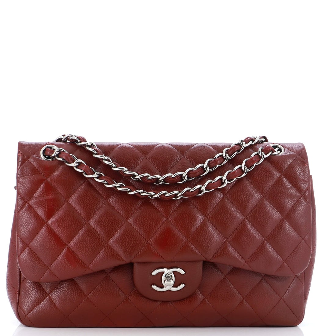 Chanel Classic Double Flap Bag: Chanel Classic Double Flap Bag Quilted Caviar Jumbo Exterior Color: Red Interior Color: Red Exterior Material: Leather Interior Material: Leather Hardware Color: Silver Accessories: No Accessories