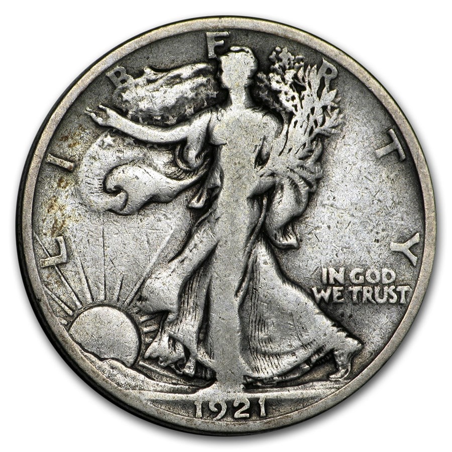 1921-S Walking Liberty Half Dollar: 1921-S Walking Liberty Half Dollar VG SKU no: RBJ5402 Year: 1921 Grade: Very Good Grade Service: None Denomination: $0.50 Mint Mark: S - San Francisco Metal Content: 0.3575 troy oz