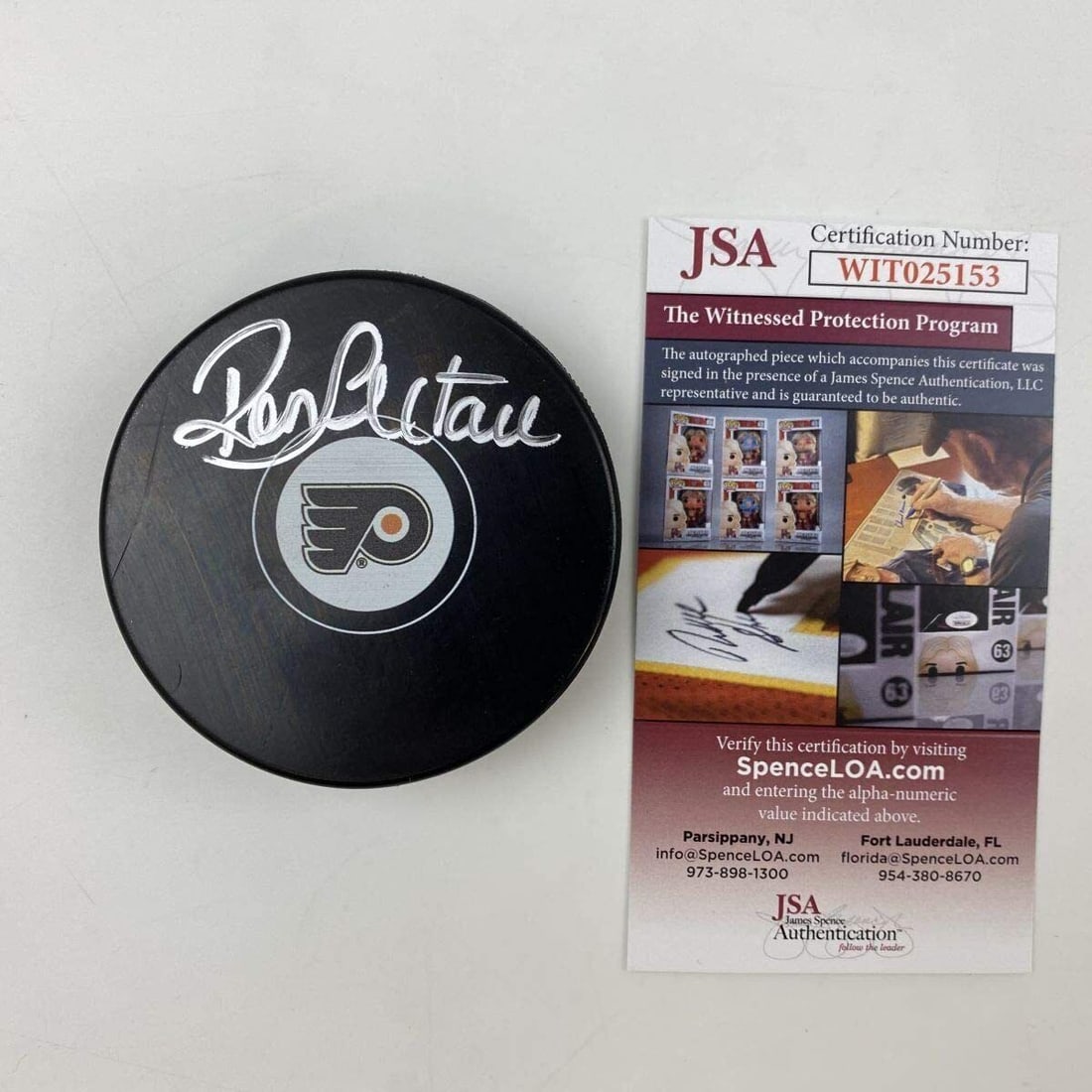 Autographed/Signed Ron Hextall Philadelphia Flyers: Autographed/Signed Ron Hextall Philadelphia Flyers Logo Hockey Puck JSA COA Autographed/Signed Ron Hextall Philadelphia Flyers Logo Hockey Puck JSA COA SKU no: RBJ7242931896408